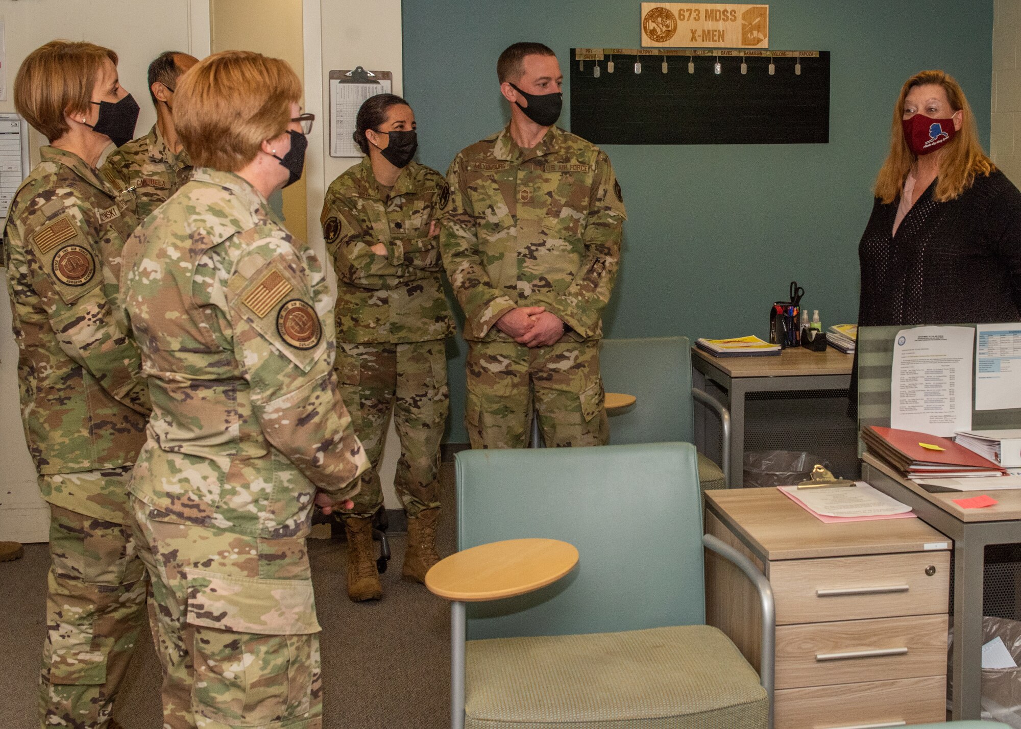 U.S. Air and Space Force Lt. Gen. Dorothy Hogg, surgeon general, and Chief Master Sgt. Dawn Kolczynski, Office of the Surgeon General medical enlisted force and enlisted corps chief, visit the 673d Medical Group at Joint Base Elmendorf-Richardson, Alaska, April 26, 2021. Hogg and Kolczynski focused on readiness and innovation as they toured the hospital, recognized and connected with medics, and discussed the 673d MDG’s capabilities, operations, innovations, COVID-19 management and vaccine rollout, and plans for improvement.