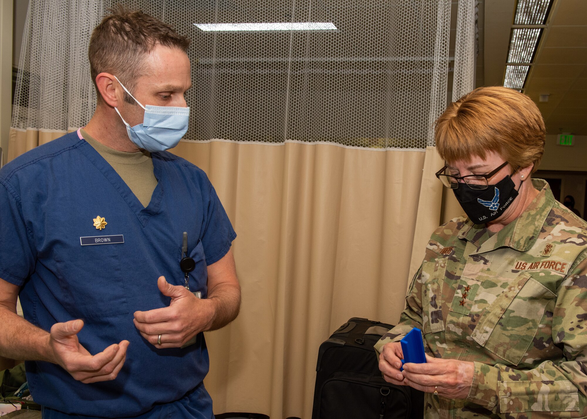 U.S. Air and Space Force Lt. Gen. Dorothy Hogg, surgeon general, and Chief Master Sgt. Dawn Kolczynski, Office of the Surgeon General medical enlisted force and enlisted corps chief, visit the 673d Medical Group at Joint Base Elmendorf-Richardson, Alaska, April 26, 2021. Hogg and Kolczynski focused on readiness and innovation as they toured the hospital, recognized and connected with medics, and discussed the 673d MDG’s capabilities, operations, innovations, COVID-19 management and vaccine rollout, and plans for improvement.