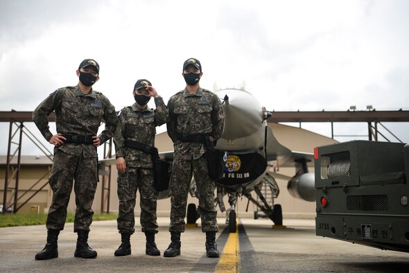 Republic of Korean airmen pose for a photo.