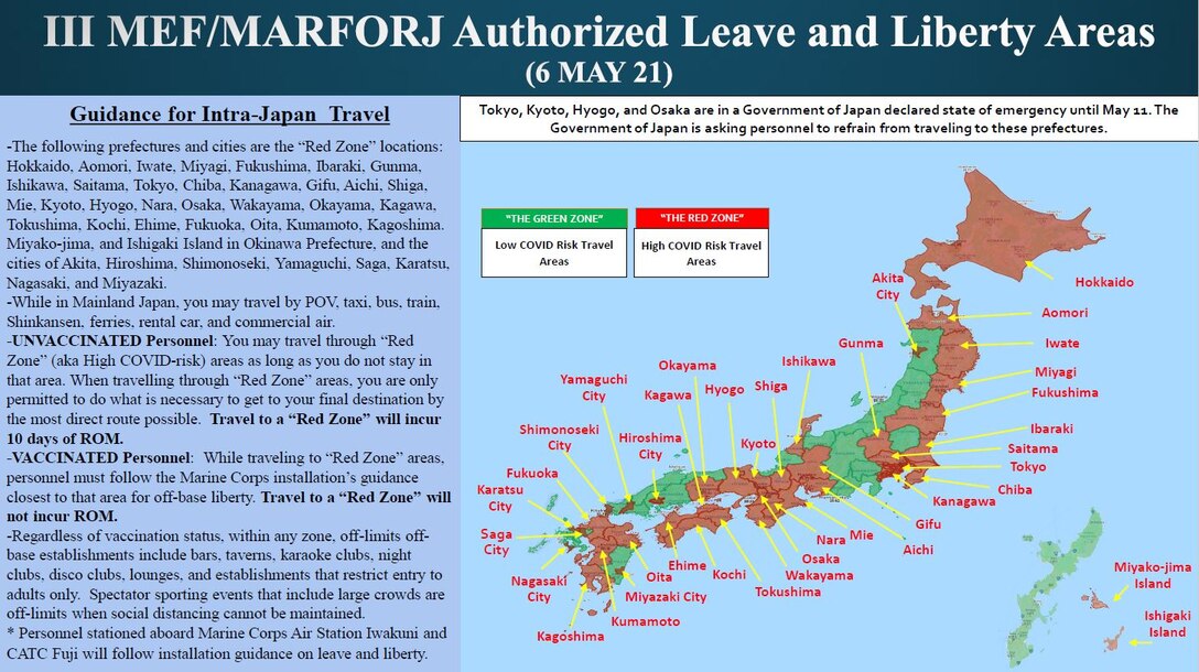 III MEF/MARFORJ Authorized Leave and Liberty Areas