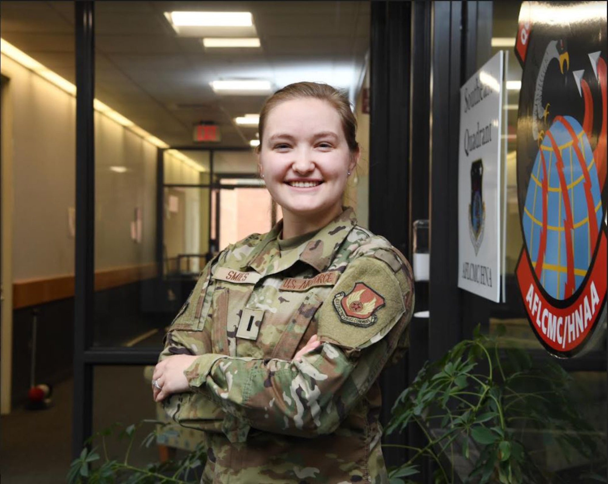 1st. Lt. Amanda Smies, Quick Reaction Capability Branch senior engineer, poses for a mission spotlight photo at Hanscom Air Force Base, Mass., Feb. 22. Smies was admitted to the hospital for COVID-19 in April after experiencing cardiac complications and is now recovering.