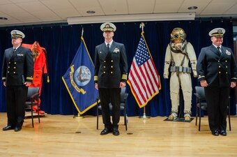 Naval Submarine School celebrated the retirement of Chief Warrant Officer 3 Mark Cooper during a ceremony onboard Naval Submarine Base New London, Groton, CT, on April 30, 2021. Serving as SUBSCOL’s Pressurized Submarine Escape Trainer diving officer, Cooper retired after over thirty years of service in the U.S. Navy. He was a consummate leader, and a critical figure in maintaining quality of instruction within SUBSCOL’s high-risk training department. (U.S. Navy photo by Charles E. Spirtos/Released)