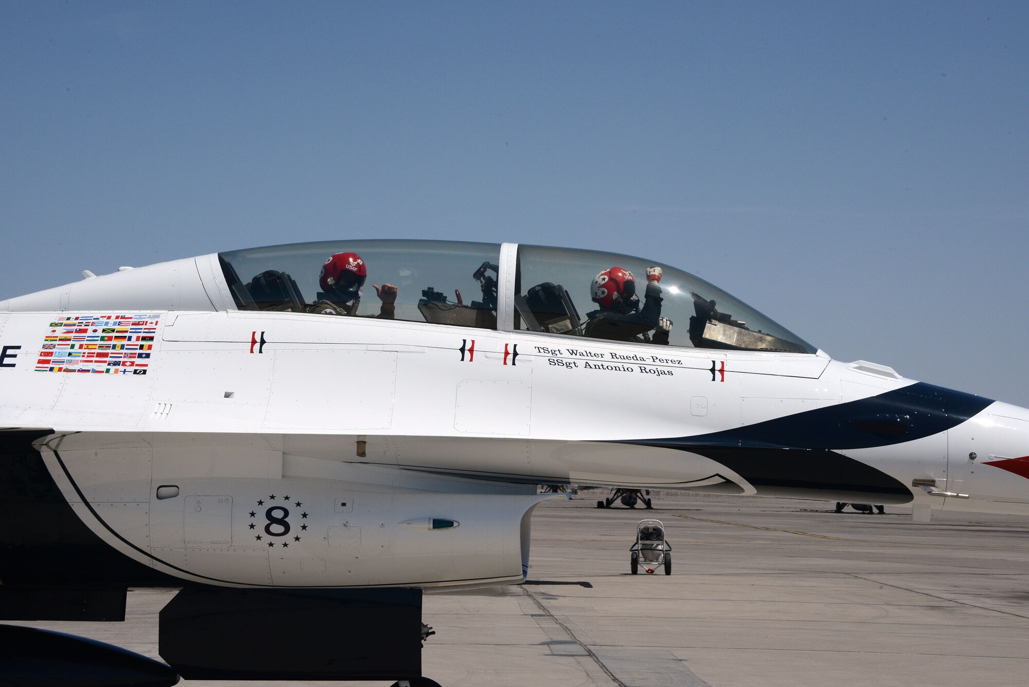 Former Ultimate Fighter Championship champion and UFC Hall of Famer Forrest Griffin gives a thumbs up from the backseat of a U.S. Air Force Thunderbird jet prior to takeoff at Nellis Air Force Base, Nevada, Apr. 23, 2021.