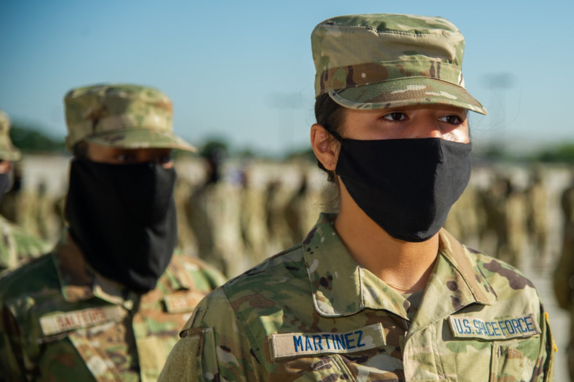 The first flight comprised entirely of U.S. Space Force Guardians graduated from Air Force Basic Military Training on May 6, 2021, at Joint Base San Antonio-Lackland, Texas. Thirty-one men comprised Flight 429, and four women were members of Flight 430. These 35 Guardians were among the total 571 graduates from the 324th Training Squadron. After graduation, the new Guardians will attend technical training at one of three bases: Vandenberg AFB, Calif.; Goodfellow AFB, Texas; and Keesler AFB, Miss. (U.S. Air Force photo by Thomas A. Coney)