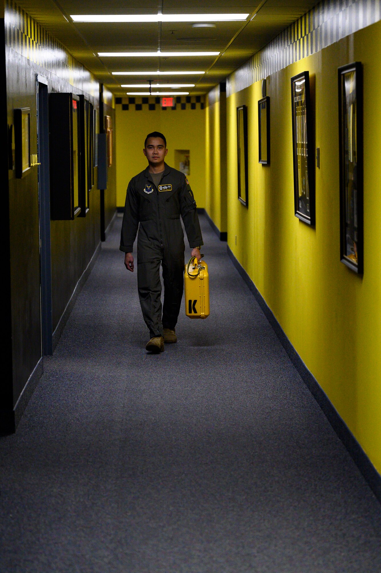 First Lt. David Saul Adriatico, 490th Missile Squadron intercontinental ballistic missile combat crew member, walks down a hallway May 4, 2021, at Malmstrom Air Force Base, Mont.