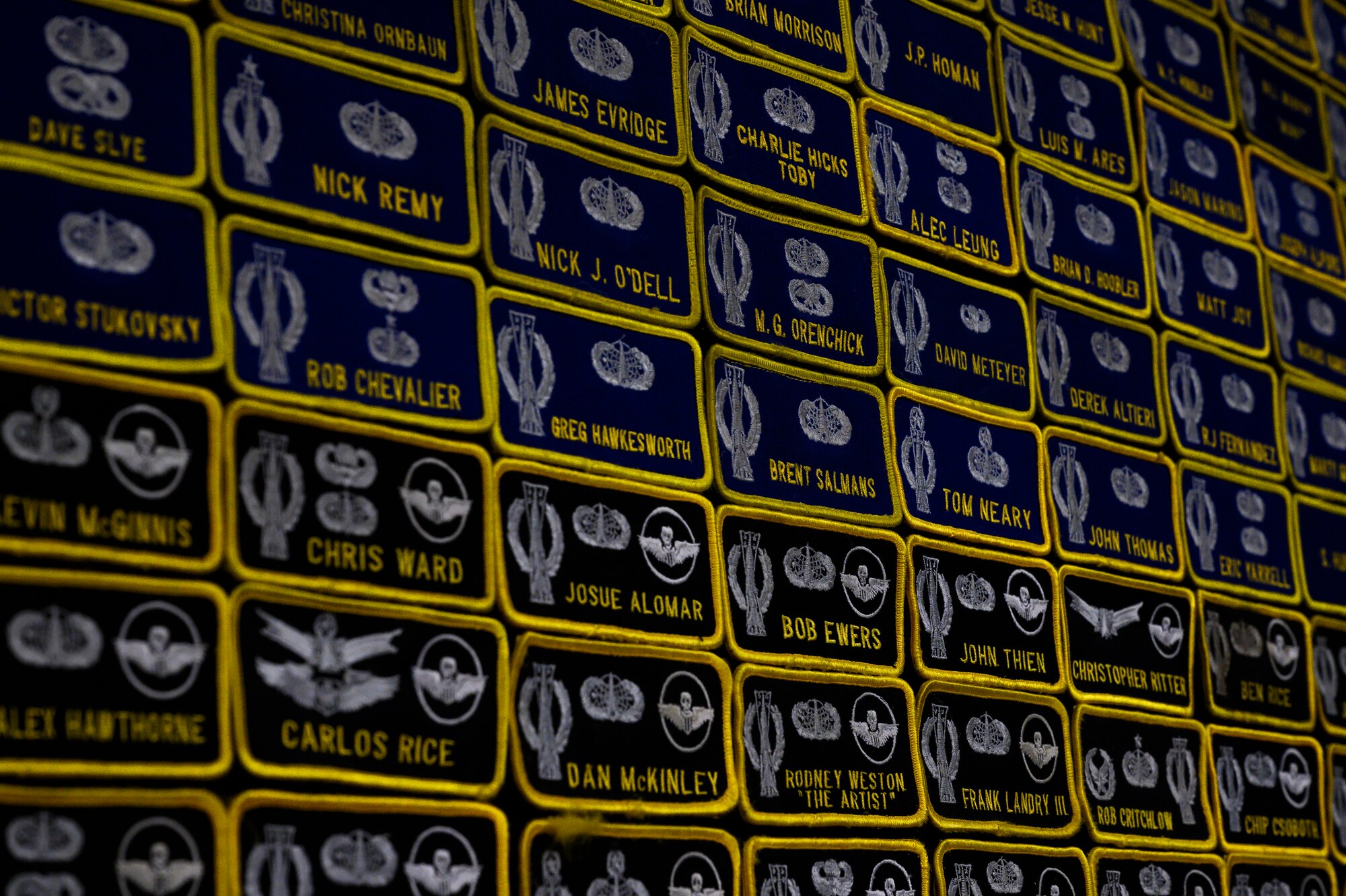 Pictured are name patches of previous members at the 490th Missile Squadron May 4, 2021, at Malmstrom Air Force Base, Mont.