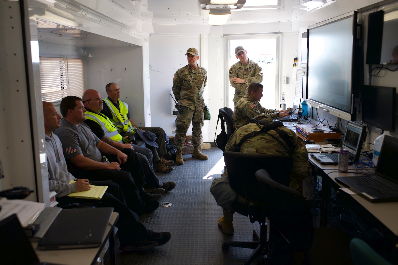 Members of the 63rd Civil Support Team, Oklahoma National Guard, partner with first responders as part of a 72-hour field exercise in Altus, Oklahoma, May 4-6, 2021.

This multi-day training event is one of several exercise scheduled around the state this year designed to test Guard members, emergency management personnel and first responders ability to quickly work to together during natural and man-made disasters. (Oklahoma National Guard photo by Lt. Col. Geoff Legler)