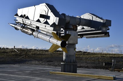A modified AML 43K launcher that a team with Naval Surface Warfare Center, Port Hueneme Division’s White Sands Detachment built to launch GQM-163 Coyote missile targets for the upcoming 2021 At Sea Demonstration/Formidable Shield Exercise exercise scheduled for May 15 to June 3 at the Hebrides Range off Scotland’s coast and at Andøya Space off Norway’s coast. The exercise is part of the Maritime Theater Missile Defense Forum to test the latest in air and missile defense technical capabilities.