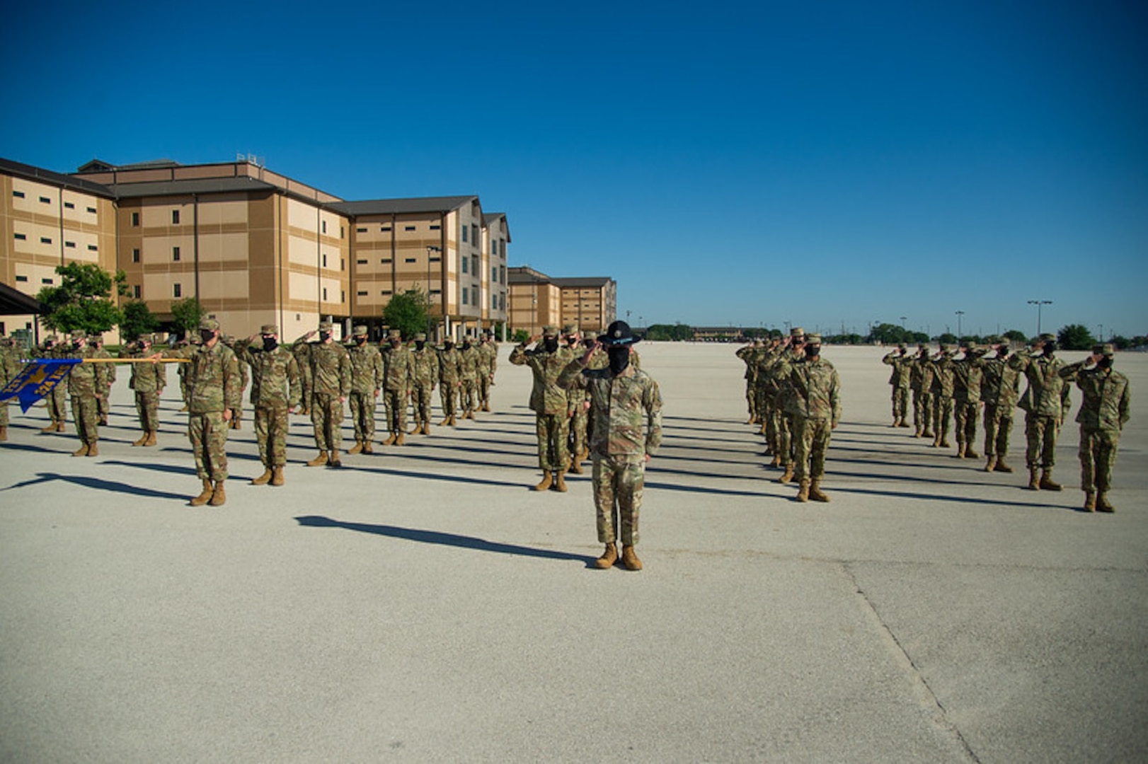 The first flight comprised entirely of U.S. Space Force Guardians graduated from Air Force Basic Military Training on May 6, 2021, at Joint Base San Antonio-Lackland, Texas. Thirty-one men comprised Flight 429, and four women were members of Flight 430. These 35 Guardians were among the total 571 graduates from the 324th Training Squadron. After graduation, the new Guardians will attend technical training at one of three bases: Vandenberg AFB, Calif.; Goodfellow AFB, Texas; and Keesler AFB, Miss. (U.S. Air Force photo by Thomas A. Coney)