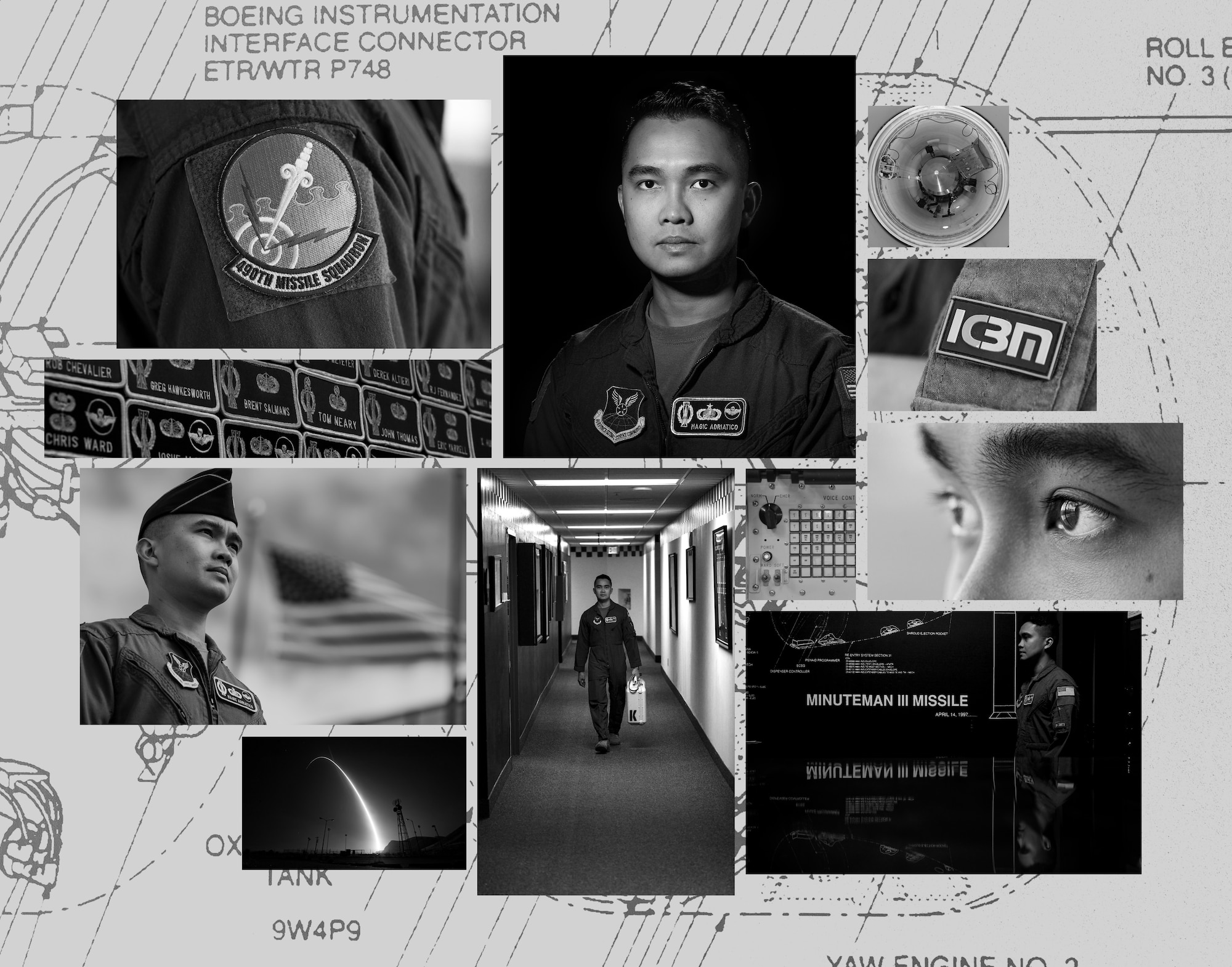Pictured is a photo collage of 1st Lt. David Saul Adriatico, 490th Missile Squadron intercontinental ballistic missile combat crew member.