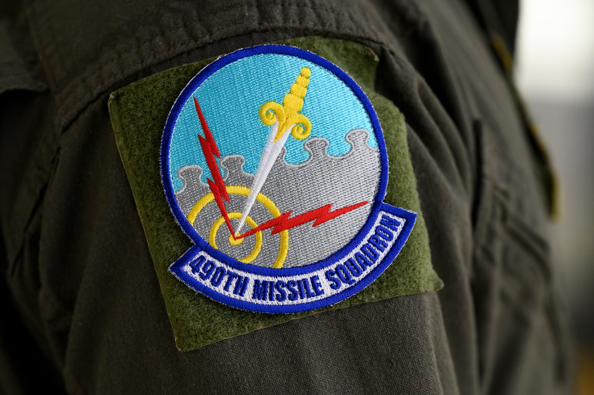 Pictured is a patch of the 490th Missile Squadron shield, May 4, 2021, at Malmstrom Air Force Base, Mont.