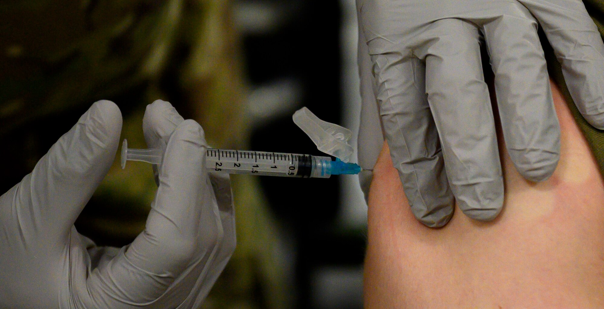 Medical personnel from the 378th Expeditionary Medical Squadron hosted a COVID-19 vaccine distribution event for joint forces at Prince Sultan Air Base, Kingdom of Saudi Arabia, May 4, 2021. The event was part of ongoing efforts to distribute more than 900 Janssen (Johnson & Johnson) COVID-19 vaccine doses, following the DoD Director of Health Affairs' direction for military treatment facilities to resume administration of the vaccine. DoD personnel are highly encouraged to take the vaccine to protect their health, their families, their community, and lower the public health risks associated with the COVID-19 pandemic. (U.S. Air Force photo by Senior Airman Samuel Earick)