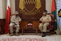 MANAMA, Bahrain (May 5, 2021) - Gen. Frank McKenzie, left, commander of U.S. Central Command (USCENTCOM), speaks with Commander-in-Chief Bahrain Defence Forces (BDF) Field Marshal Shaikh Khalifa Bin Ahmed Al Khalifa, during a visit to Bahrain Defence Force headquarters to discuss ongoing operations and commitment to the region, May 5. USCENTCOM directs and enables military operations and activities with allies and partners to increase regional security and stability in support of enduring U.S. interests. (U.S. Navy photo by Mass Communication Specialist 2nd Class Jordan Crouch)