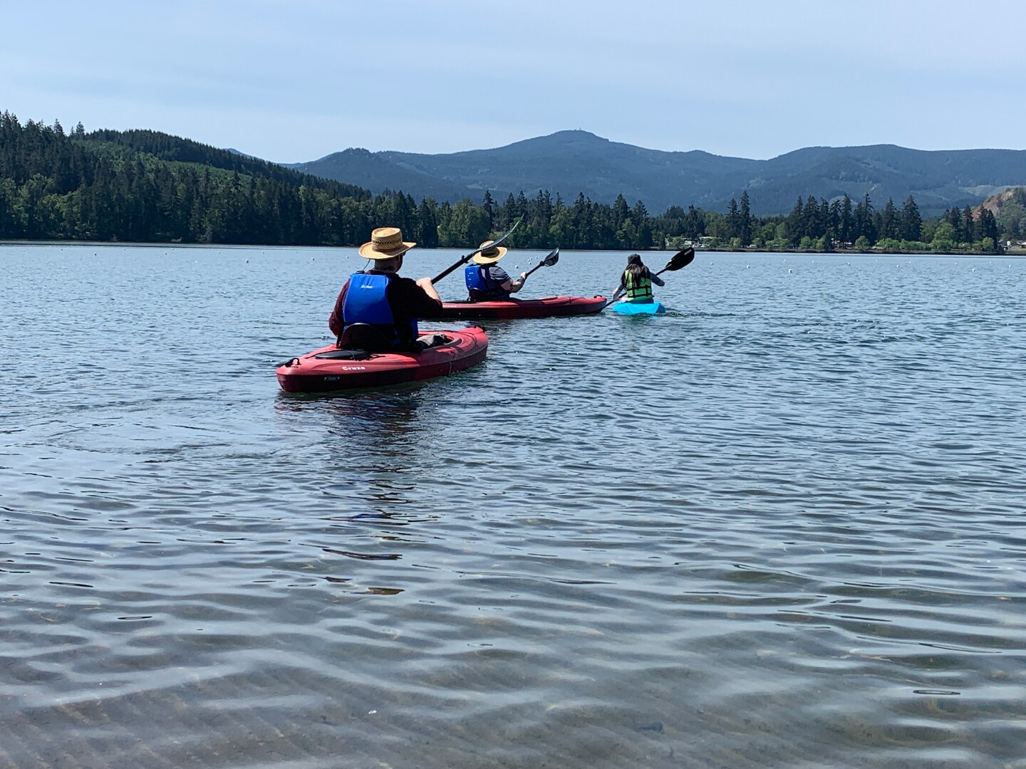 A family kayaks on Dexter Reservoir in Lowell, Oregon, May 5, 2021. 

All family members wore life jackets to help ensure a safe time on the water.
