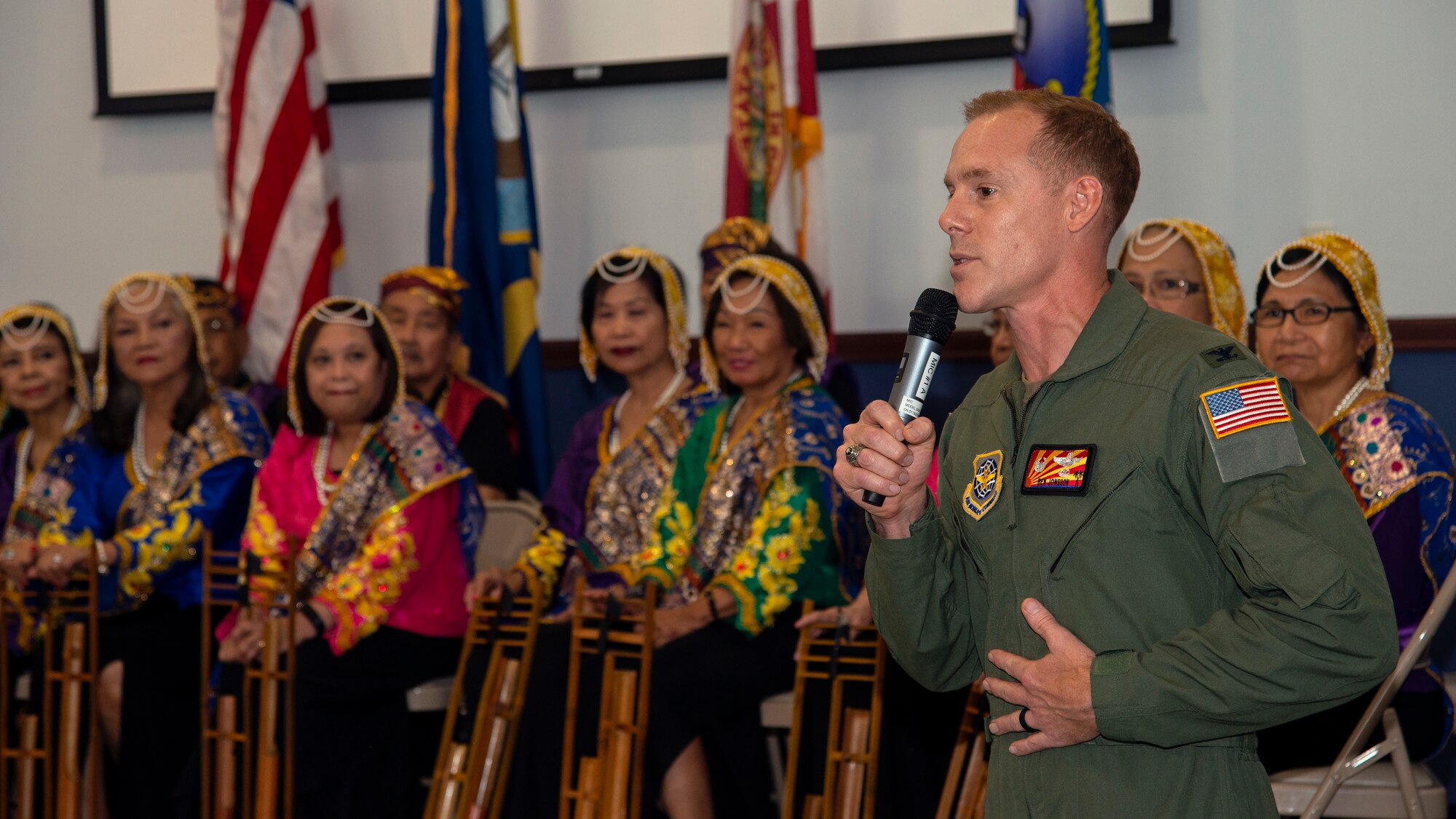 U.S. Air Force Col. Benjamin Jonsson, 6th Air Refueling Wing commander, delivers remarks at an Asian American Pacific Islander (AAPI) Heritage Month luncheon at MacDill Air Force Base, Florida, May 6, 2021.