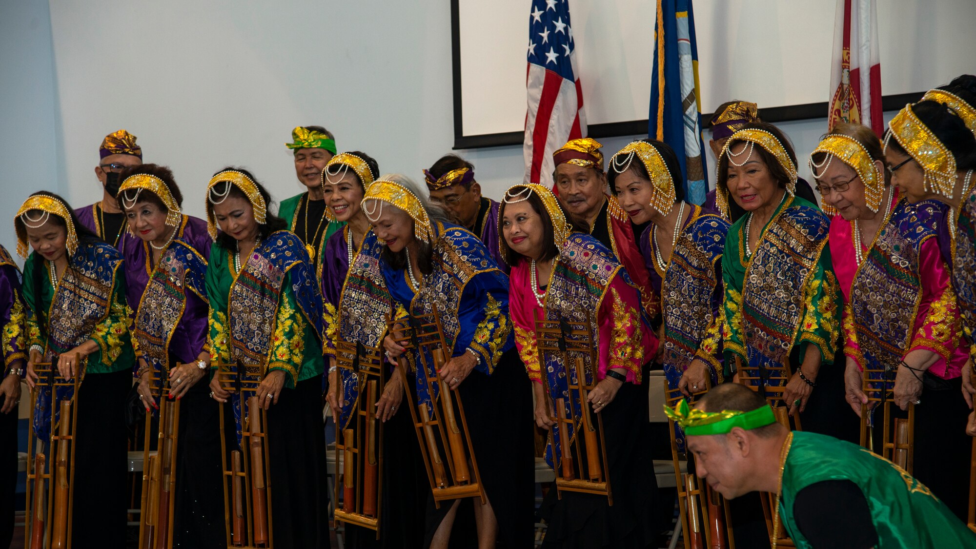 Musikong Kawayan, a bamboo orchestra group based in Tampa, concludes a performance at an Asian American Pacific Islander (AAPI) Heritage Month luncheon at MacDill Air Force Base, Florida, May 6, 2021.