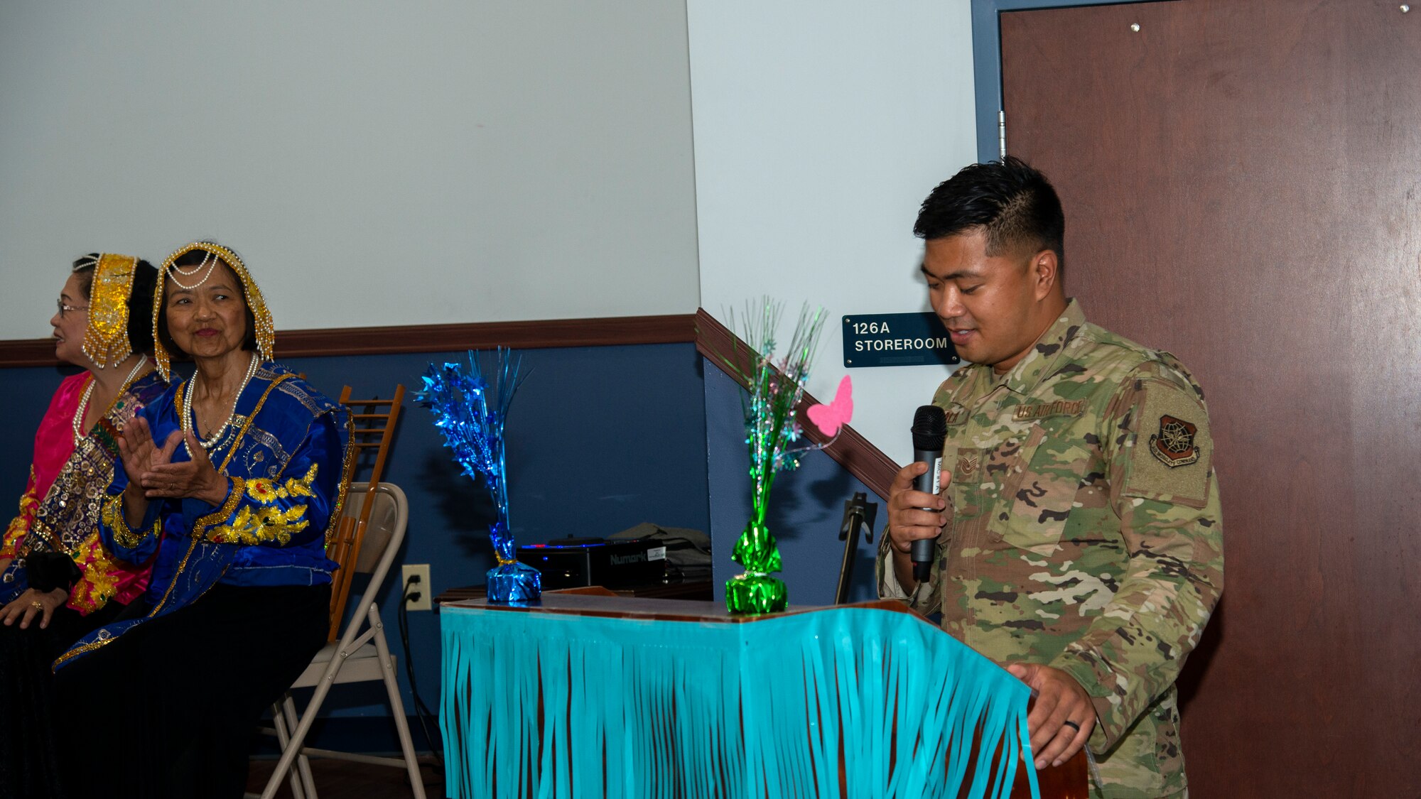 U.S. Air Force Tech. Sgt. Mon Christian Zabala, the 6th Logistics Readiness Squadron Vehicle Management NCO in charge of flight support, speaks at an Asian American Pacific Islander Heritage Month luncheon at MacDill Air Force Base, Florida, May 6, 2021.