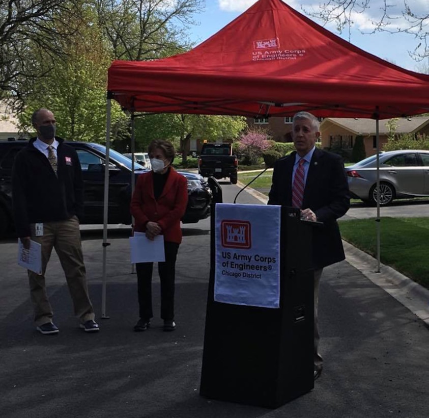 Corps, officials mark end of Glenview storm-sewer improvement project, May 7, 2021.