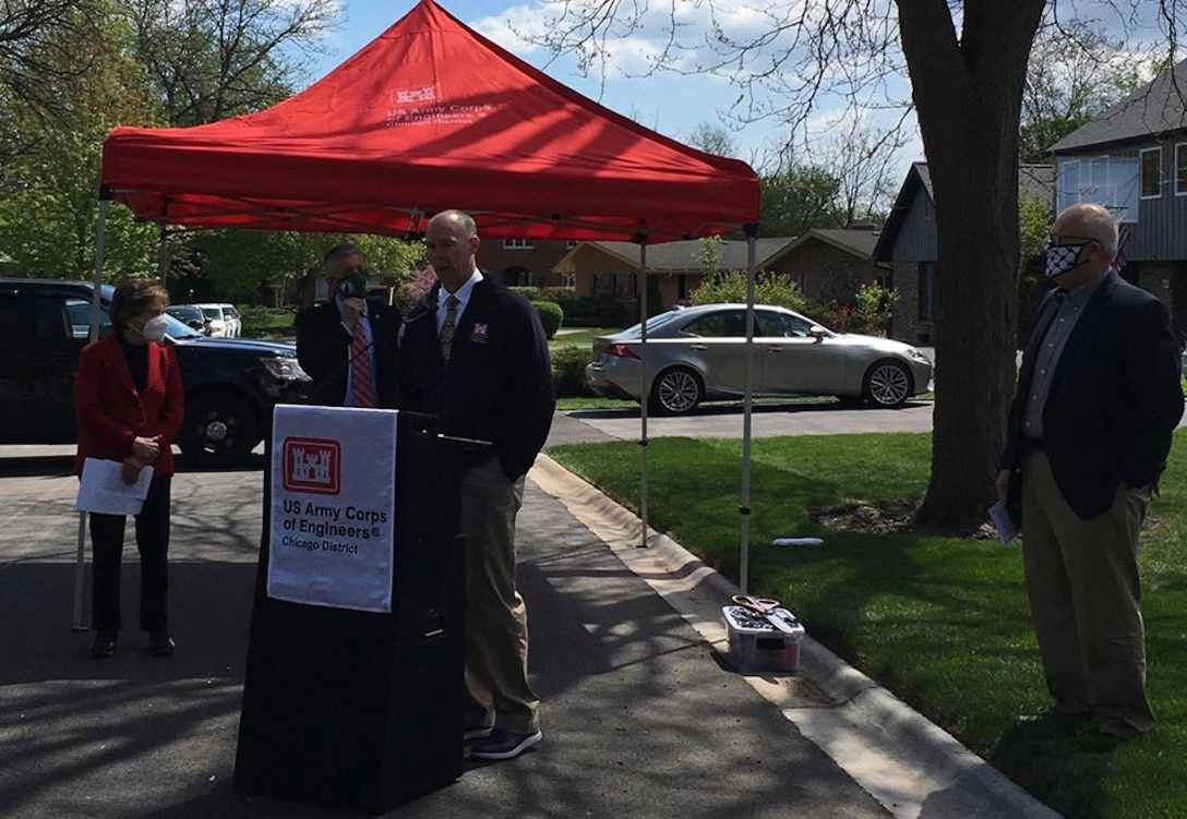 Corps, officials mark end of Glenview storm-sewer improvement project, May 7, 2021.