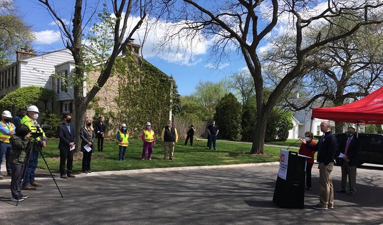 Corps, officials mark end of Glenview storm-sewer improvement project, May 7, 2021.