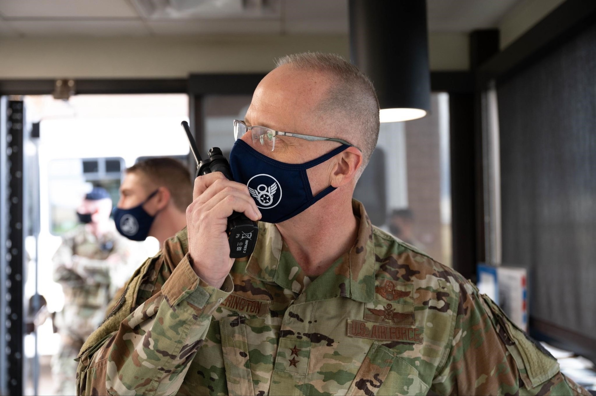 Maj. Gen. Mark Weatherington, 8th Air Force and Joint-Global Strike Operations Center commander, embeds with defenders from the 28th Security Forces Squadron and helps navigate his teammates through a gate-runner exercise at Ellsworth Air Force Base, S.D., May 4, 2021.