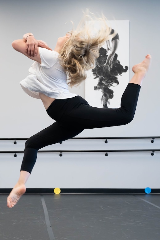 Ally Watkinson, dance instructor at Sole Dance Academy, practices jumps in her dance studio April 26, 2021, in Great Falls, Mont.