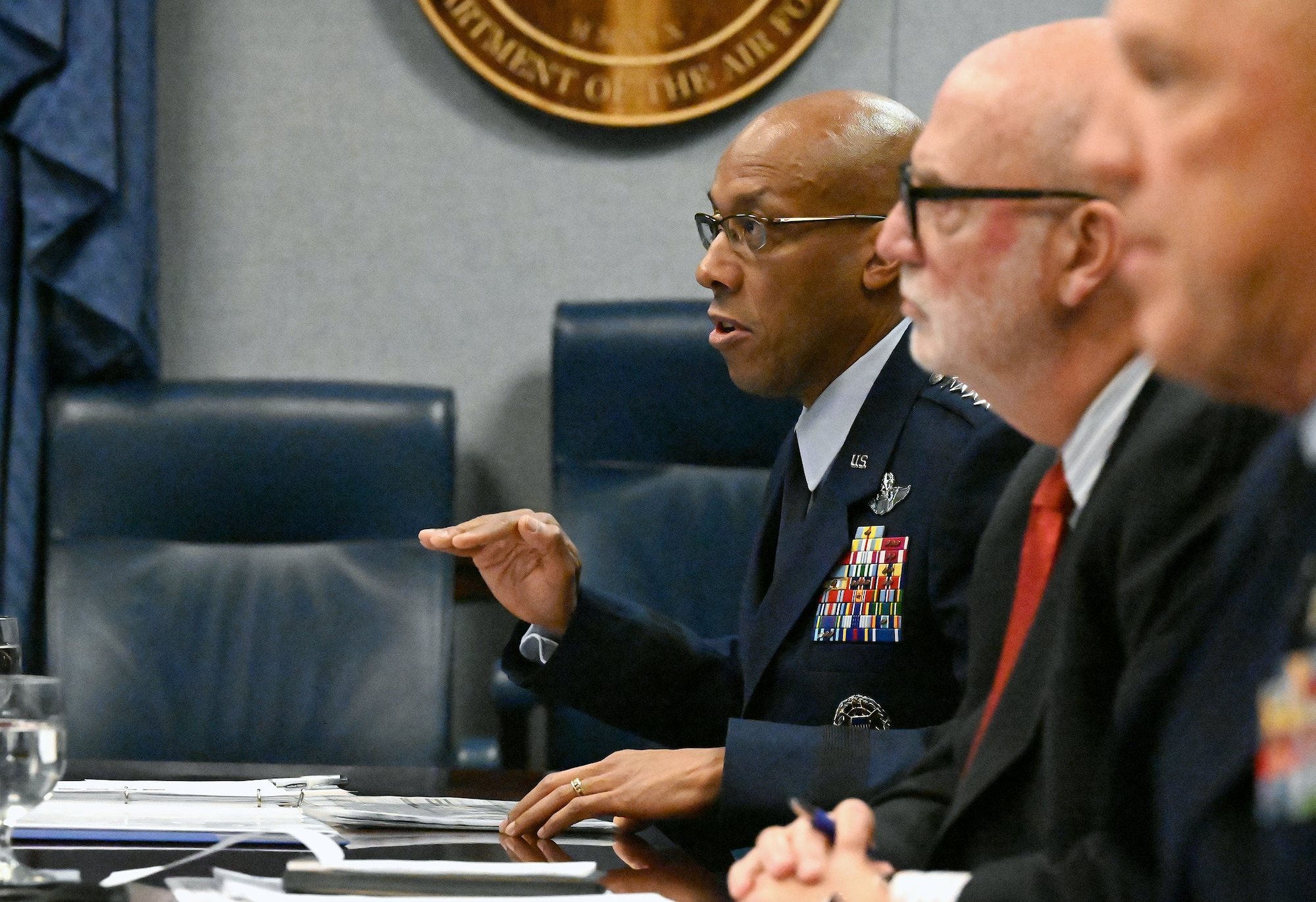 Chief of Staff of the Air Force Gen. Charles Q. Brown Jr. answers questions during the House Appropriations Committee on Defense during a virtual hearing at the Pentagon, Arlington, Va., May 7, 2021. Committee members raised topics that included confronting new and emerging threats, air and space superiority, and nuclear deterrence. (U.S. Air Force photo by Wayne Clark)