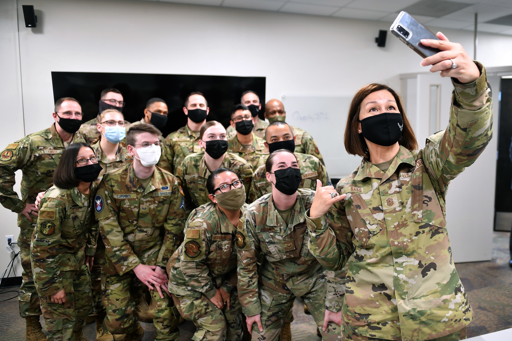Chief Bass takes a selfies with P-S GAR Airmen