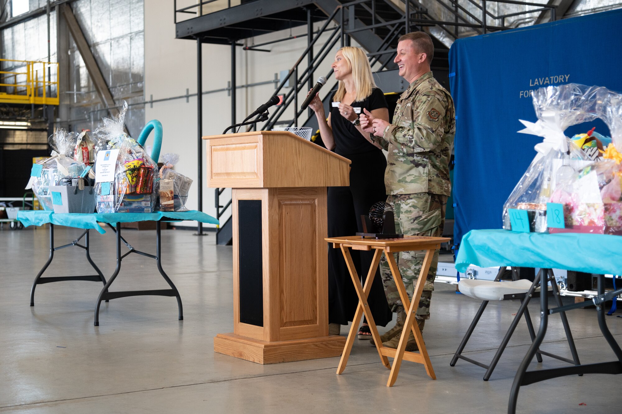 Brunch food and drink items await Dover Air Force Base spouses during the Spouse Appreciation Day event on Dover AFB, Delaware, May 6, 2021. Active-duty, reserve and guard spouses attended the event, which included bingo games, food, drinks and a raffle. Spouse Appreciation Day recognizes the importance of empowering spouses and ensuring they have the necessary tools and resources to thrive. (U.S. Air Force photo by Senior Airman Marco A. Gomez)