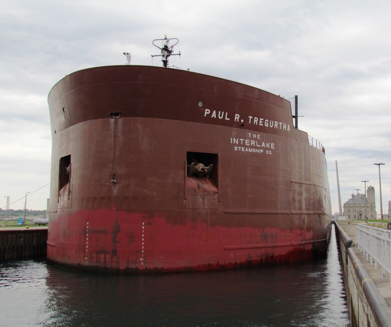 The 1,000 foot Paul R. Tregurtha freighter locks through the Poe Lock in Sault Ste. Marie, Mich., on Sept 26, 2011.