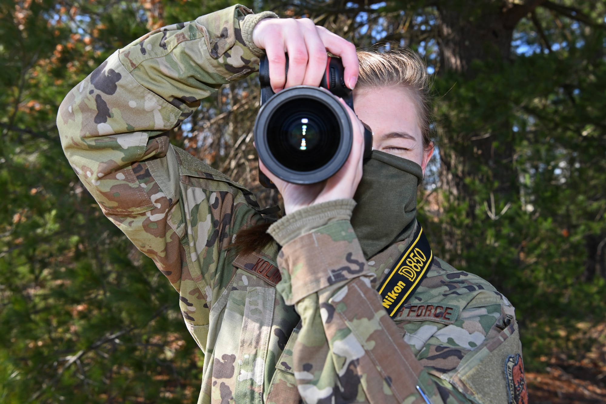 Senior Airman Sara Kolinski, 104th Fighter Wing public affairs specialist, poses for a photo at Barnes Air National Guard Base, Massachusetts, Mar. 13, 2021. Kolinski was named the Air National Guard Region One Outstanding Airman of the Year for 2020. (U.S. Air National Guard photo by Staff Sgt. Hanna Smith)