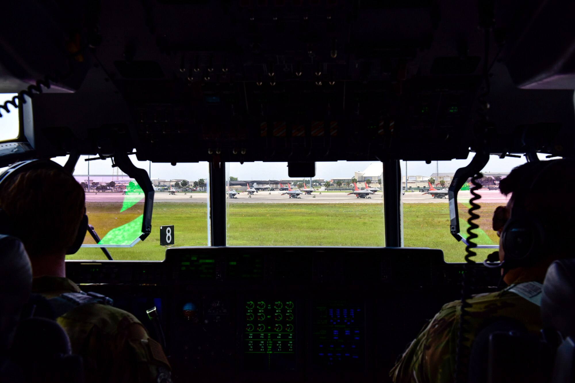 A C-130J Super Hercules taxis after landing