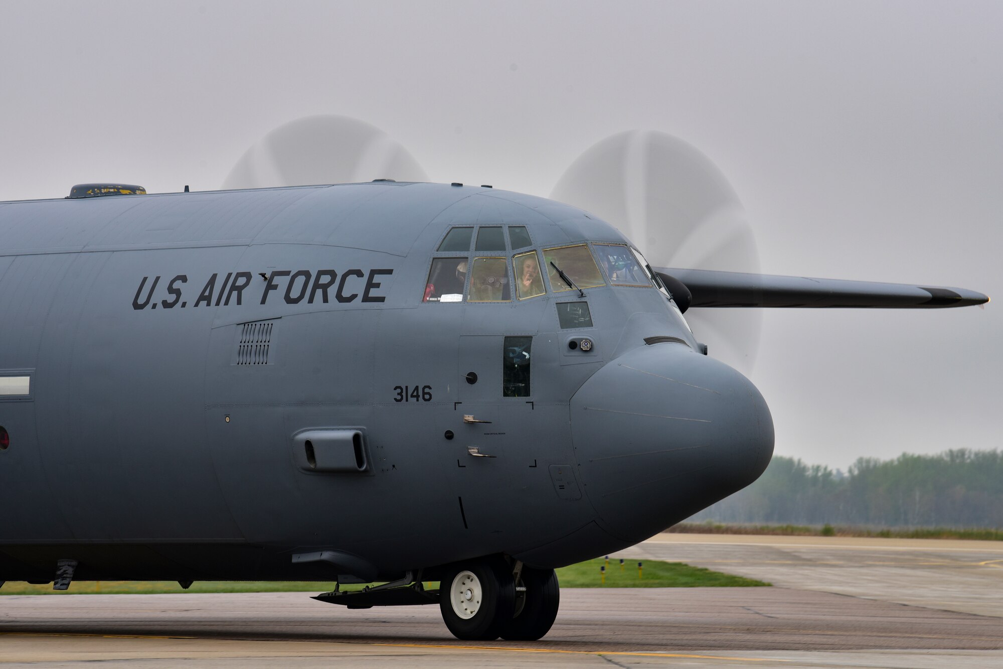 A C-130J Super Hercules taxis prior to take off