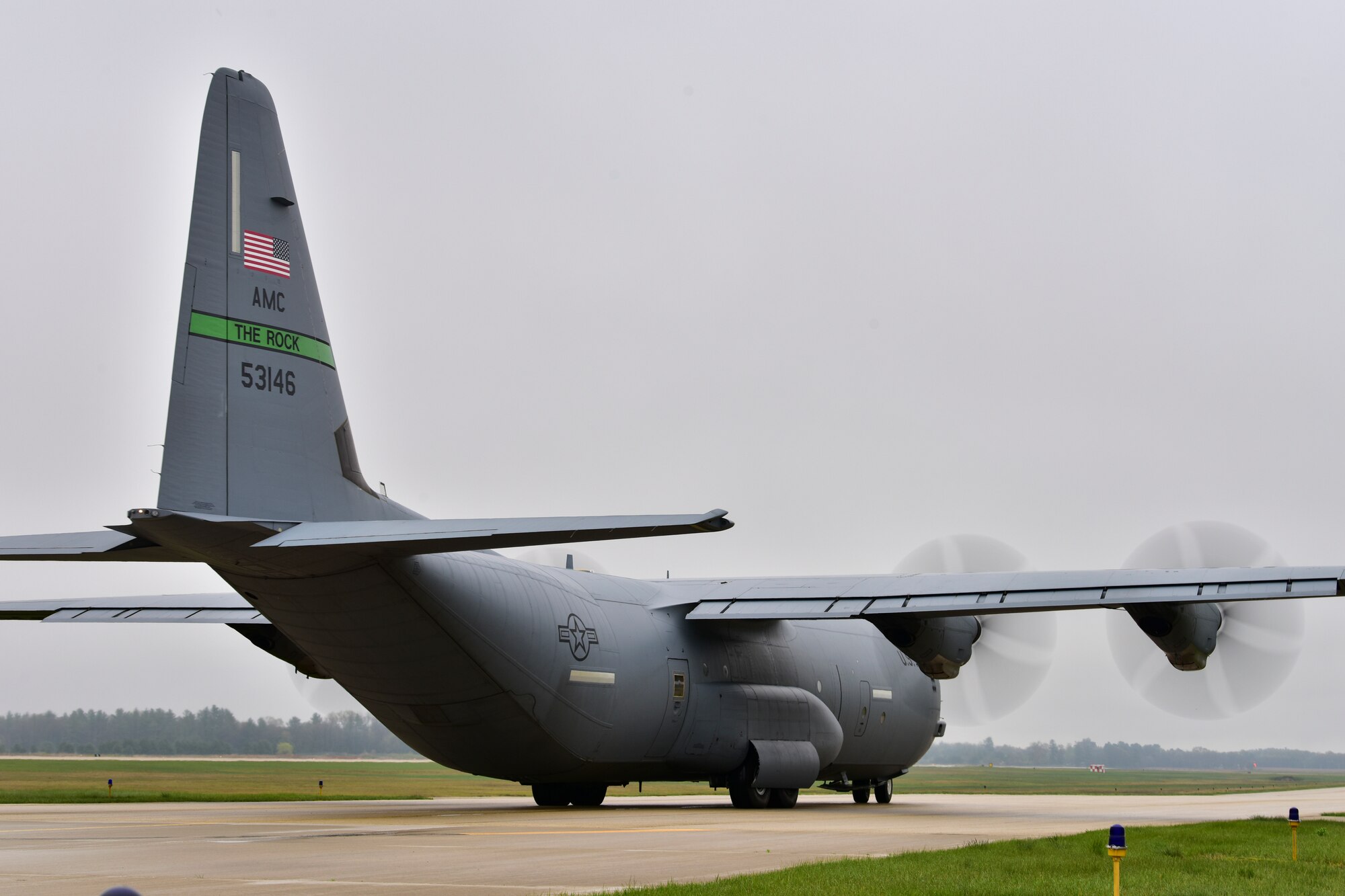 A C-130J taxis prior to take off