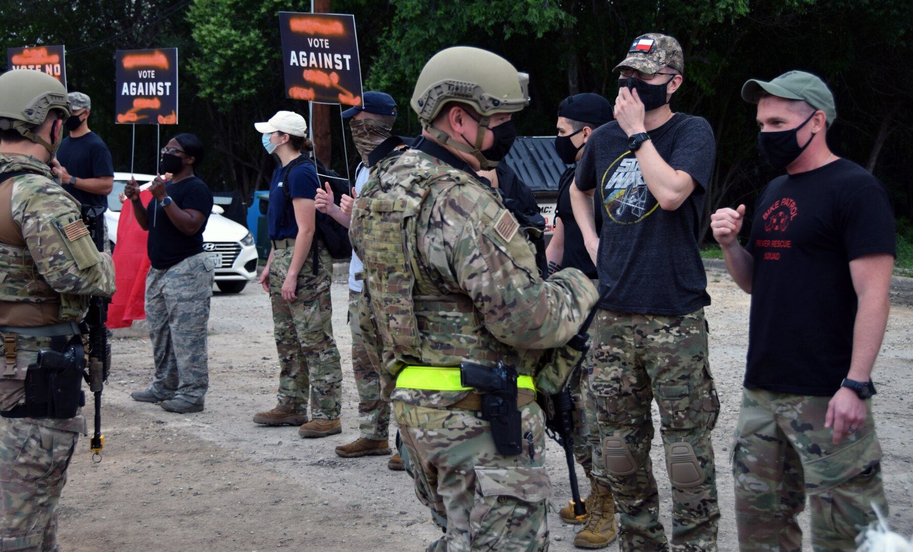 Security police stop mock protesters