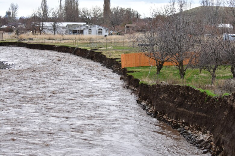 Flooding on a levee near Milton Freewater, Oregon