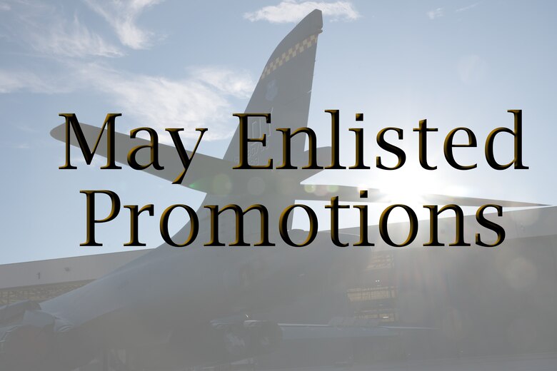Photo of B-1 with words May Enlisted Promotions