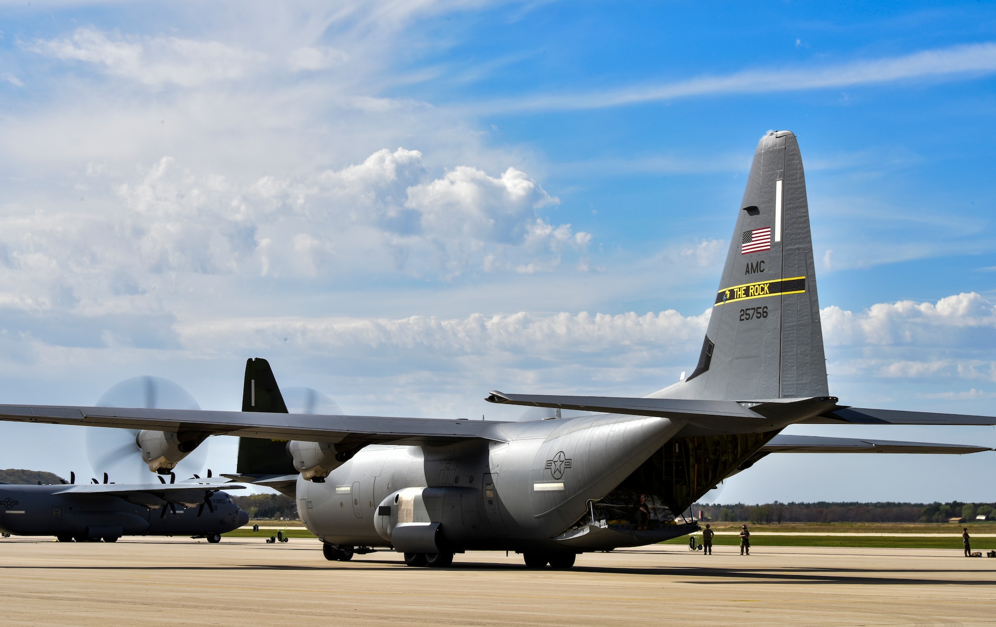 A C-130J Super Hercules assigned to the 19th Airlift Wing taxis on the flightline