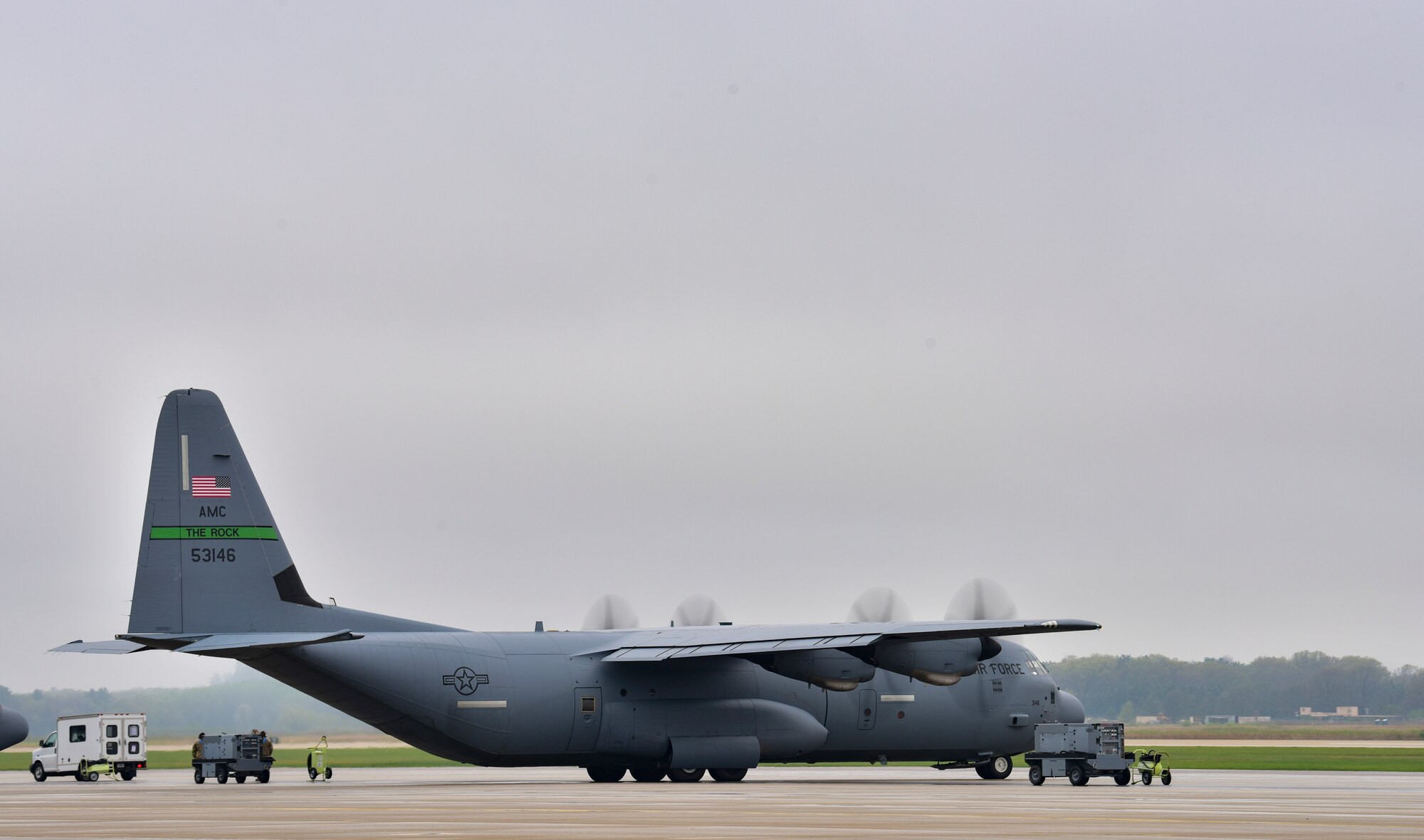 A C-130J prepares to taxi prior to take off