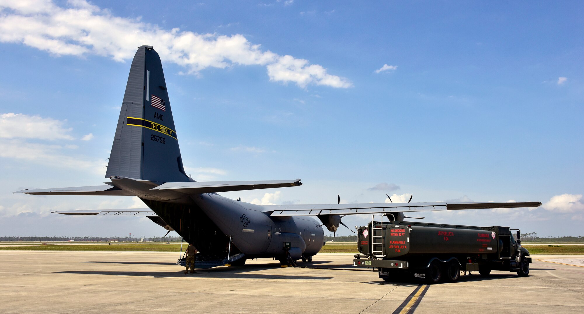 A C-130J Super Hercules is refueled