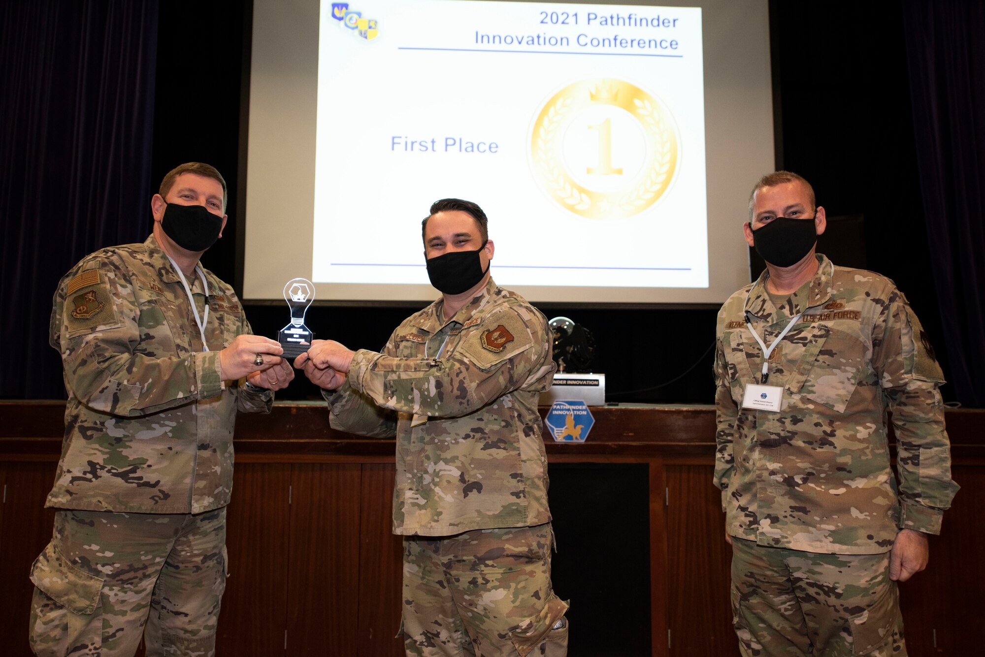 The 501st Combat Support Wing hosts the Pathfinder Innovation Conference 2021 at Royal Air Force Croughton, England, May 6, 2021. The conference highlighted new ideas and promoted a culture of innovation within the wing. The winning Shark Tank presentation, the 423rd Air Base Group, received full funding to implement their innovation. (U.S. Air Force photo by Senior Airman Jennifer Zima)