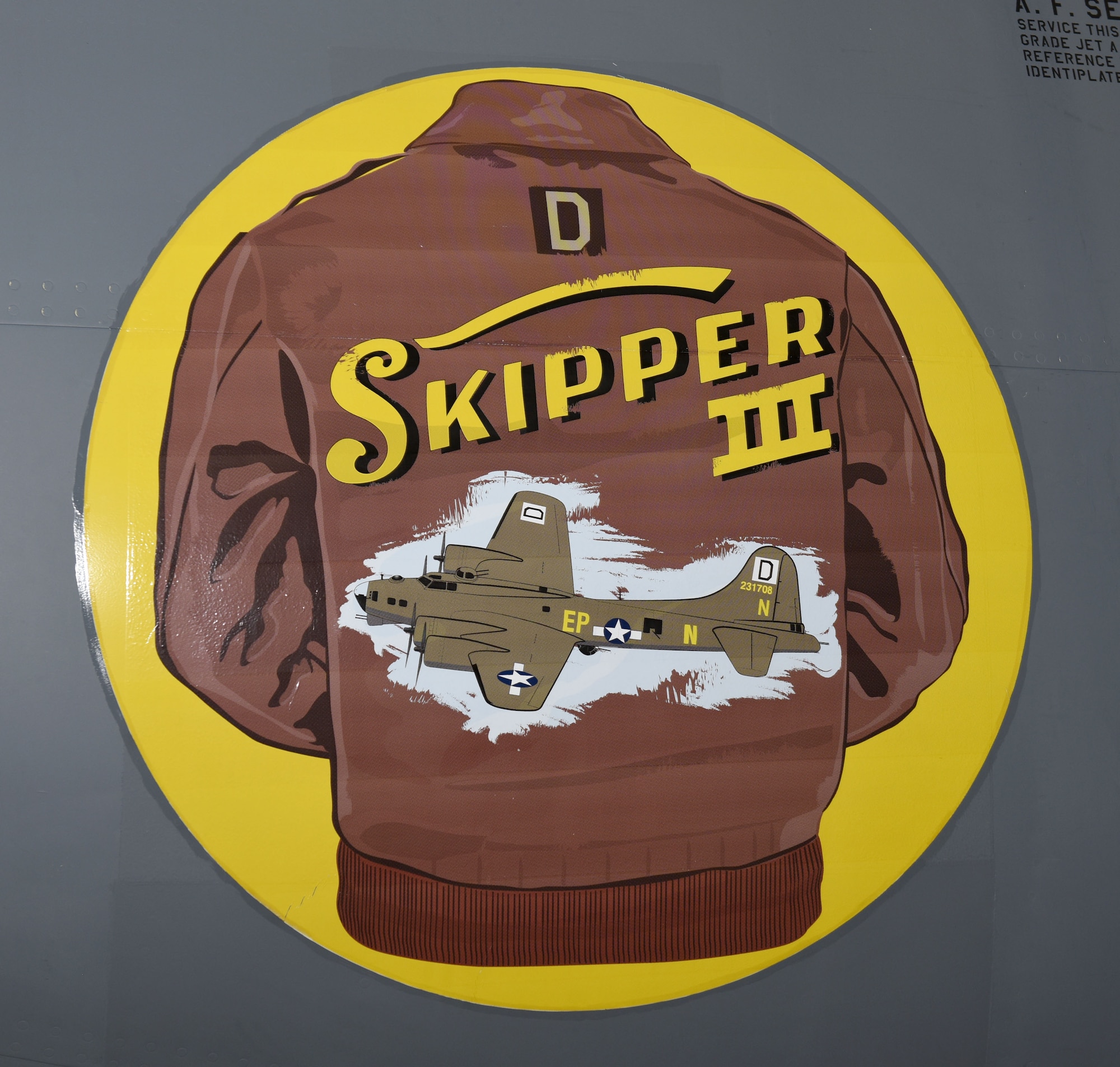 The 100th Air Refueling Wing’s newest heritage nose art, “Skipper III,” was unveiled during a ceremony at Royal Air Force Mildenhall May 7, 2021. The nose art, designed by Gary Rogers, 100th ARW Public Affairs graphic artist, was dedicated to retired Master Sgt. Dewey Christopher, former 351st Bomb Squadron maintainer and crew chief of the 100th Bombardment Group and World War II. The jet, tail number 59-1470, was also “adopted” by the 100th Mission Support Group as part of RAF Mildenhall’s “Adopt-a-Jet” program. (U.S. Air Force photo by Karen Abeyasekere)