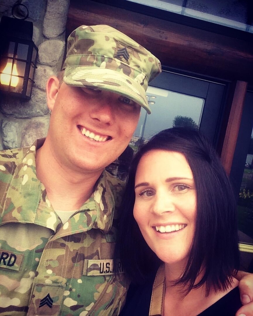 Sgt. Brandon Stafford (now a staff sergeant) with his big sister, Melissa Hjelle, who had a brain tumor removed. Stafford is a CH-47 Chinook helicopter flight engineer and flight instructor with the Minnesota and Iowa Army National Guard's B Company, 1st Battalion, 171st Aviation Regiment (General Support Aviation Battalion).