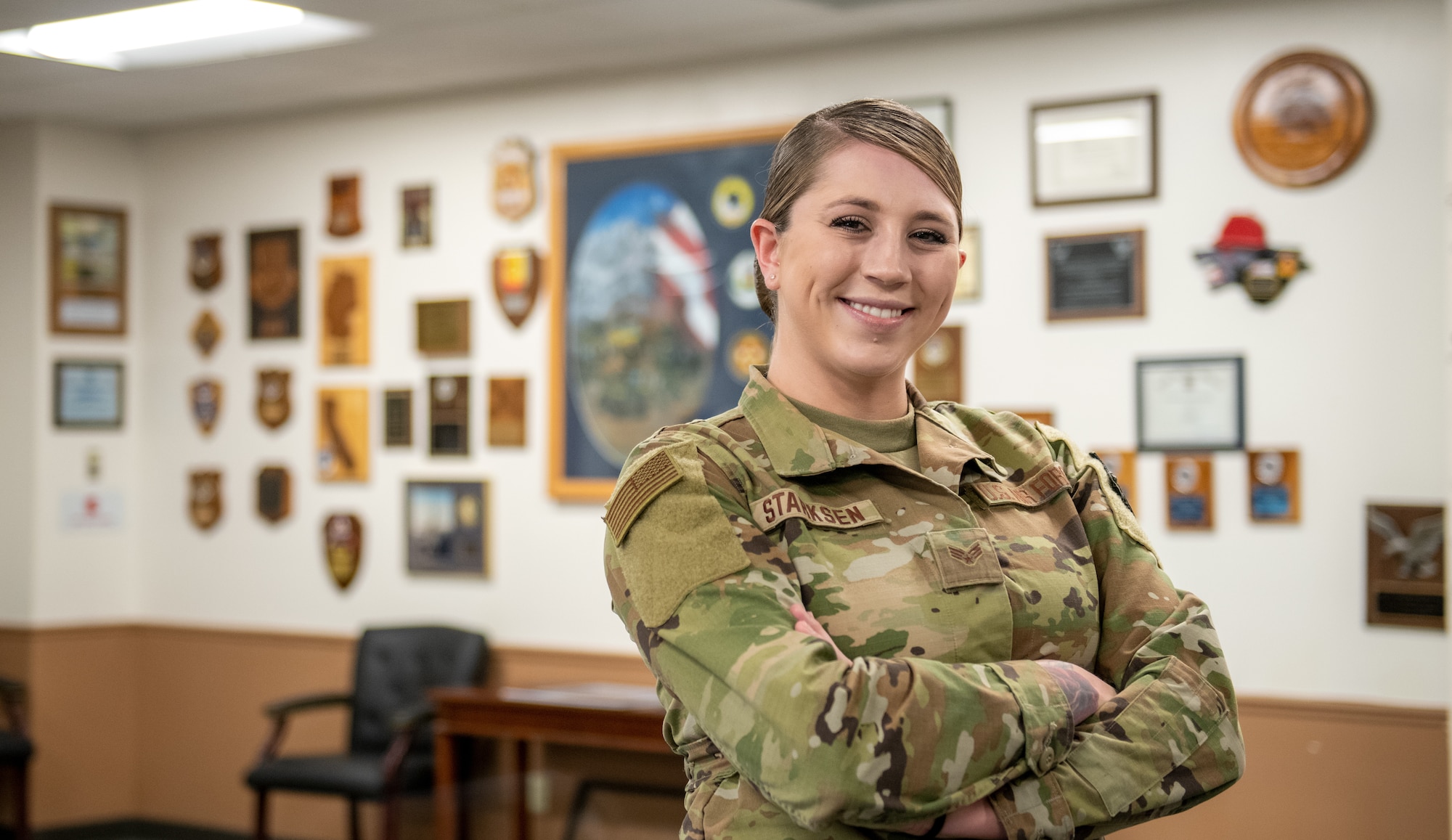 U.S. Air Force Senior Airman Mikayla Starksen, a material control operations manager for the 419th Civil Engineer Squadron, poses for a photo May 1, 2021 at Hill Air Force Base, Utah.