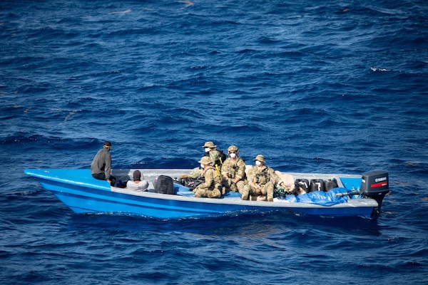 USS Sioux City (LCS 11) interdicts narcotics in the Caribbean Sea.