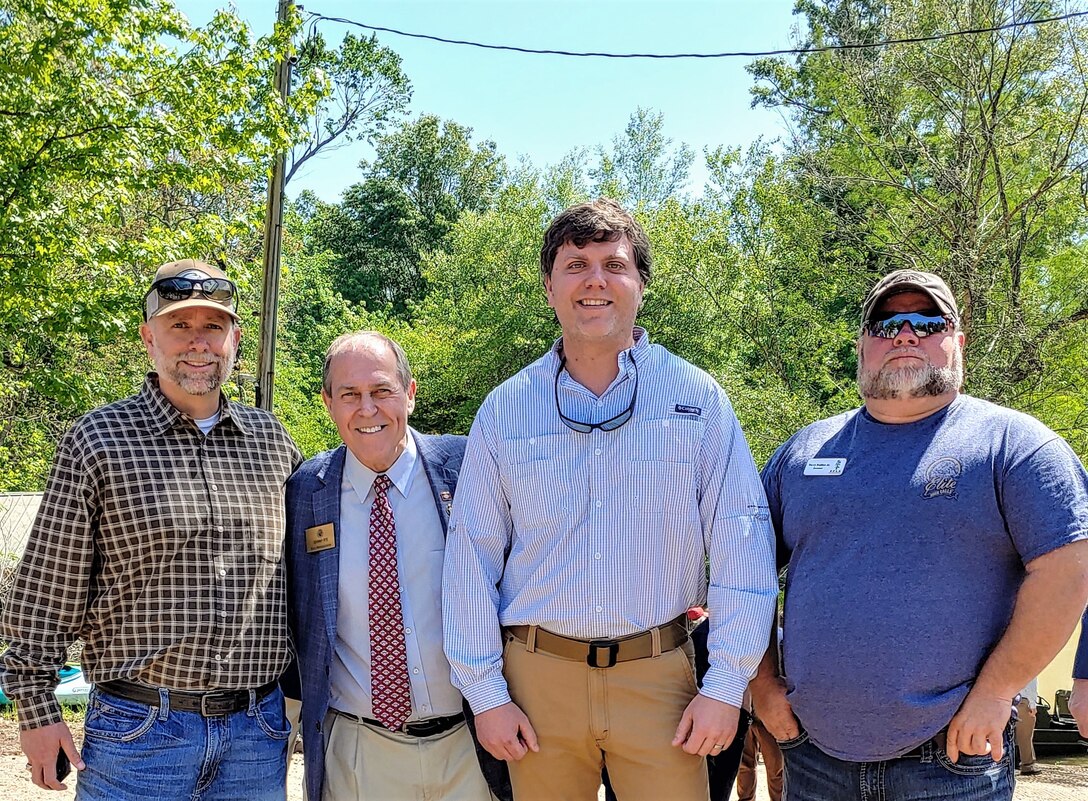 (From left to right) St. Francis Basin and White River Backwater Section Chief Billy Grantham, Arkansas State Representative Johnny Rye, Project Manager Jairus Stroupe, and St. Francis Lake Association President Terry Rollins Jr.