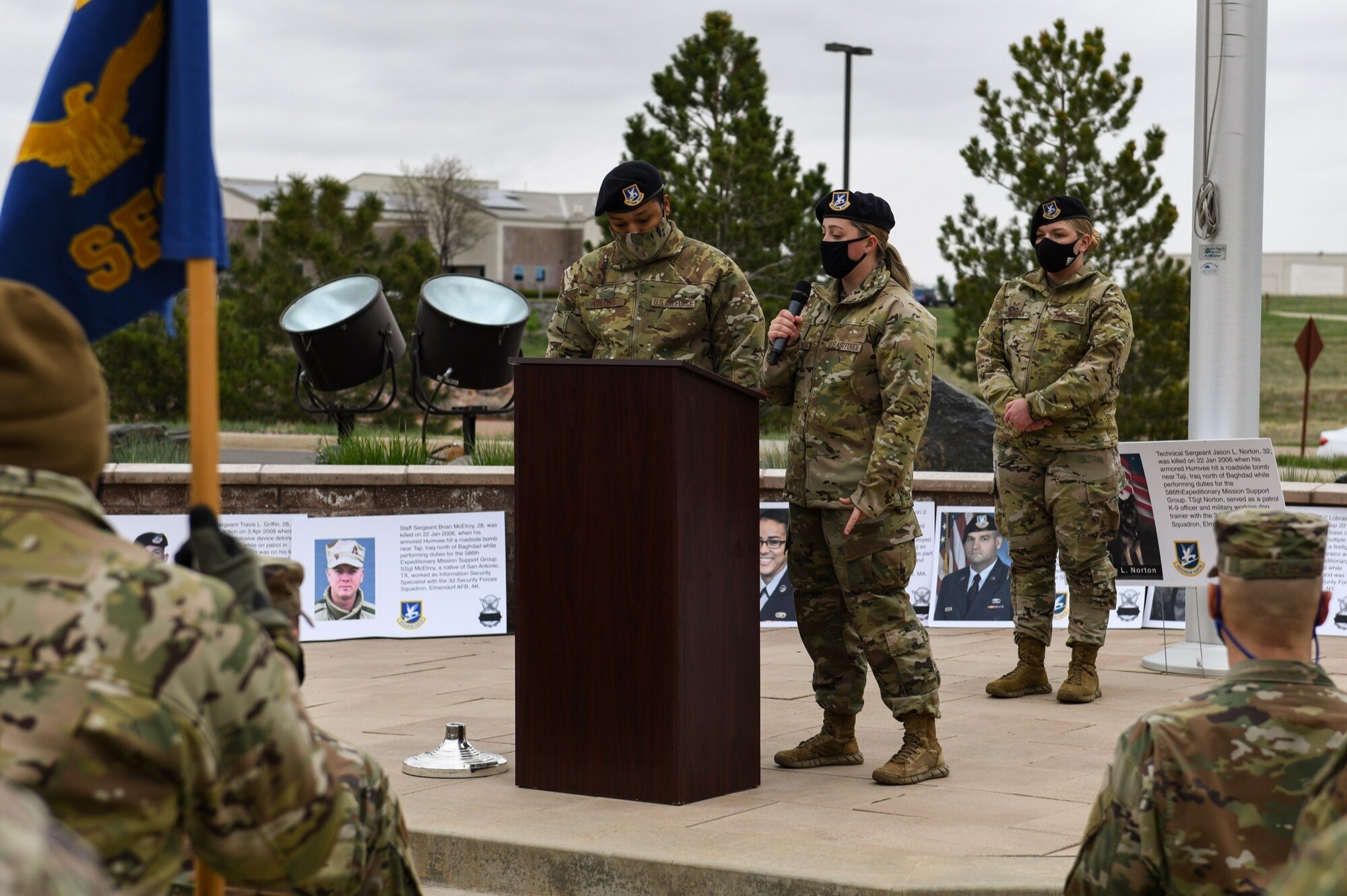 Defenders from the 460th Security Forces Squadron participate in a memorial ruck march to honor Fallen Defenders during Police Week on Buckley Air Force Base Colo., May 10, 2021.