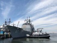 USS Shiloh (CG 67) prepares for her underway departure from Fleet Activities Yokosuka.