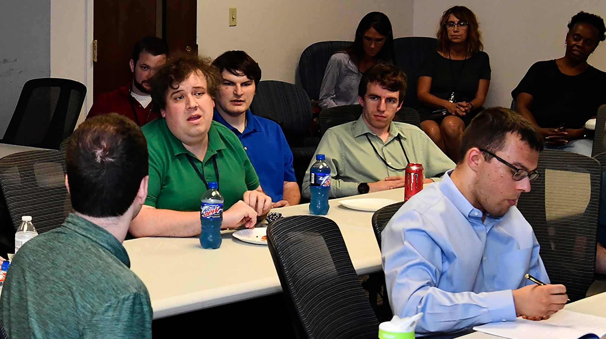 "Autism At Work" group meets at lunch-in to discuss strategies and policies of the workforce at Wright-Patterson Air Force Base, on July 23 2019.  (U.S. Air Force photo / Darrius A. Parker)