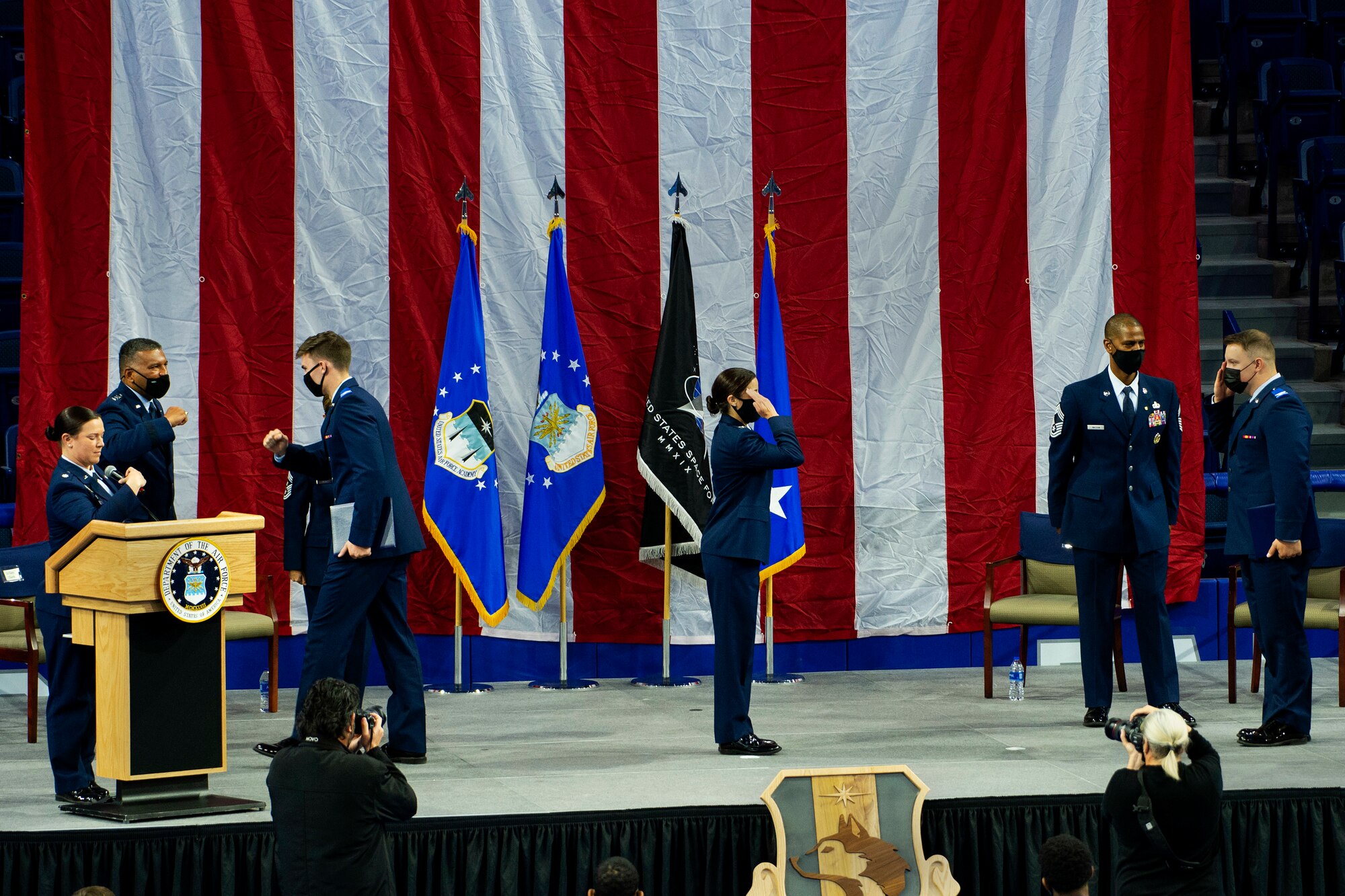 U. S. Air Force Academy Preparatory School cadet candidates cross the stage to be recognized by their leadership during their graduation ceremony May 12, 2021.